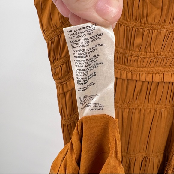 Anthropologie Gold Tiered Ruched Midi Dress Size 8 - Picture 10 of 12